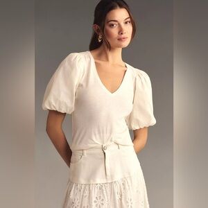 Anthropologie Puff-Sleeve V-Neck Top